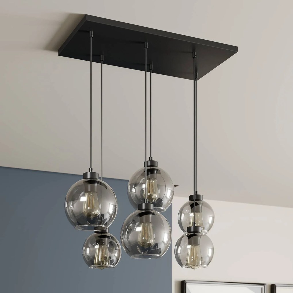 Lampada a sospensione in vetro Cubus TK Lighting, dimmerabile, Nero, Soggiorno / Sala da pranzo, Vetro, Moderno, Lampada a sospensione