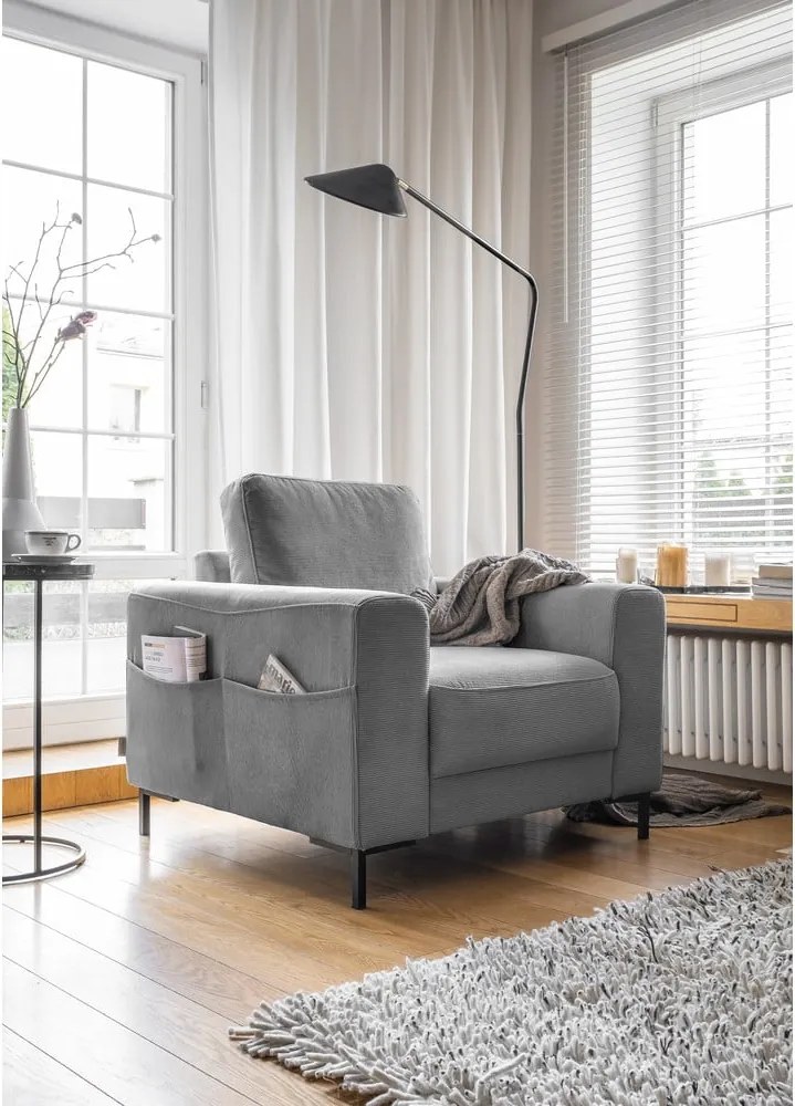 Poltrona in velluto a coste grigio Lofty Lilly - Miuform