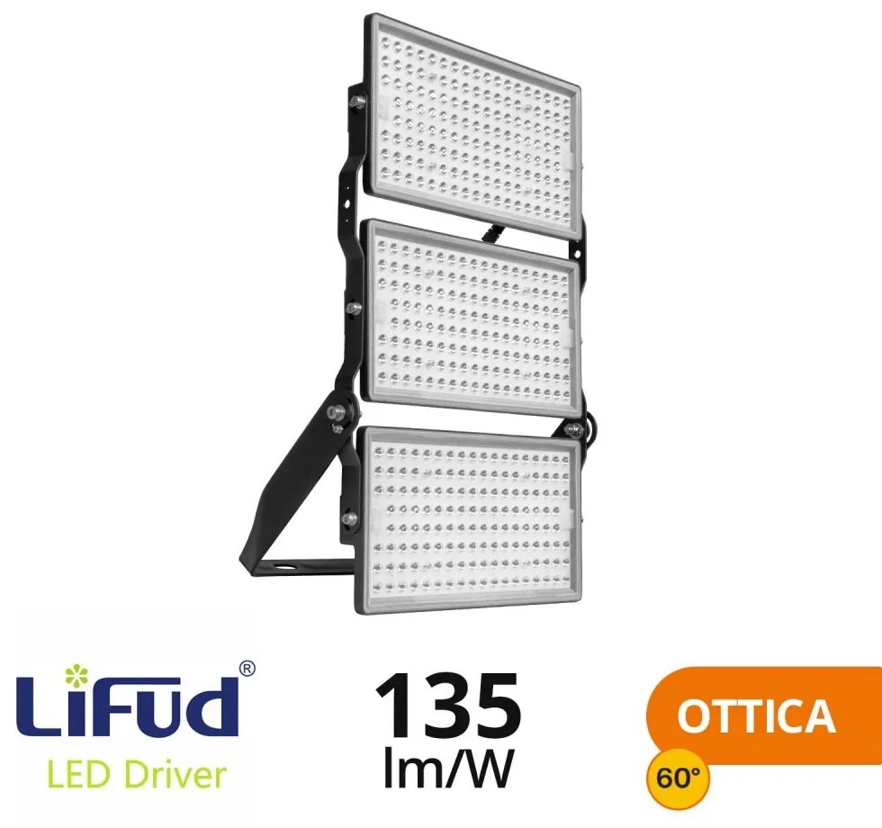 Faro Modulare LED 750W IP66 angolo 60°, 135lm/W, IK08 - LIFUD Driver Colore  Bianco Naturale 4.000K