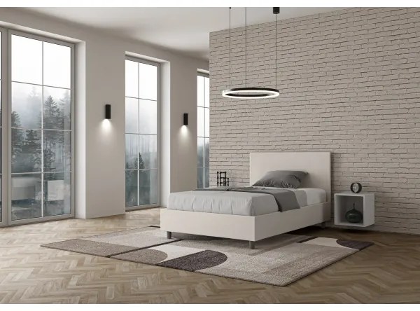 Letto una piazza e mezza contenitore imbottito 120x210 similpelle bianco Adele