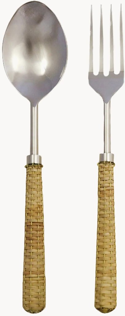 Set di 2 posate da insalata con manici in vimini Wander