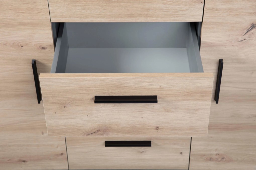 Credenza 2 ante 4 cassetti in laminato antracite e quercia