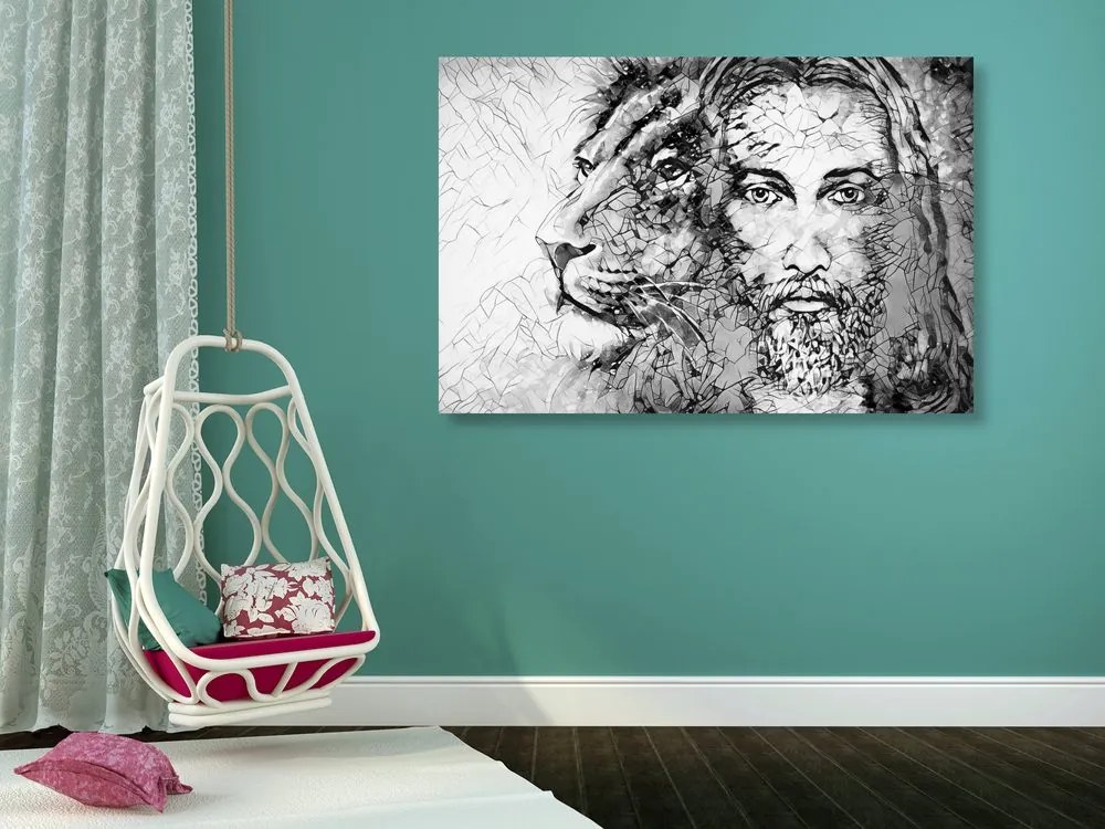 Quadro su tela – Onnipotente con leone in bianco e nero