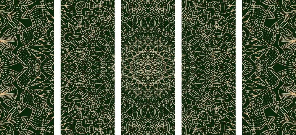 Quadri 5 pezzi – Mandala decorativo dettagliato in verde