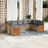 Set Divano da Giardino 9 pz con Cuscini Beige in Polyrattan 3260358