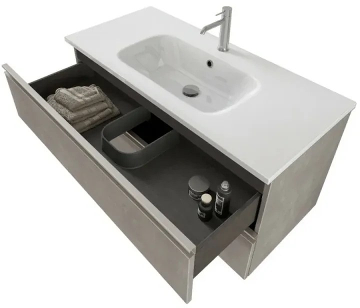 Mobile bagno sospeso 100 cm Master grigio cemento con specchio contenitore