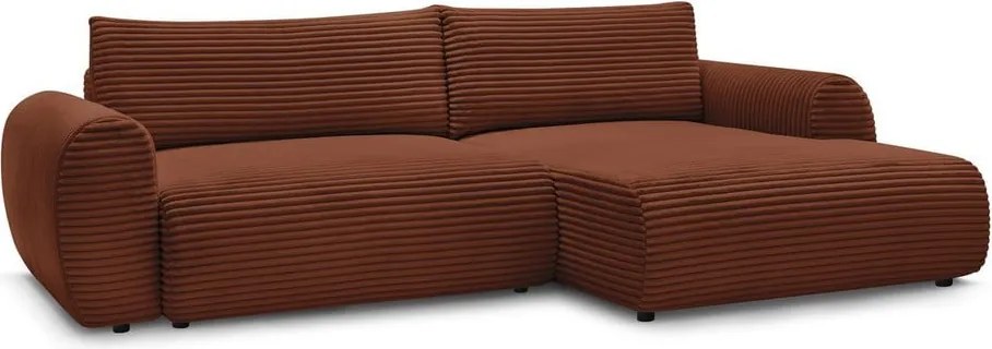 Divano angolare color mattone allungabile (con penisola a destra) con rivestimento in velluto a coste Lucien – Bobochic Paris