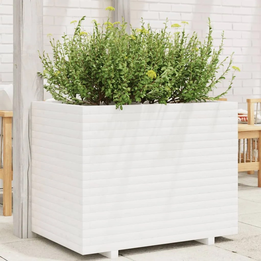 Fioriera Da Giardino Bianca 90x60x72 Cm Legno Massello Di Pino /