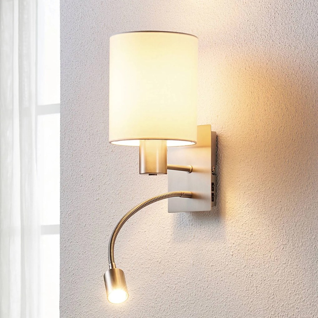 Lindby Applique di stoffa Shajan con luce di lettura LED