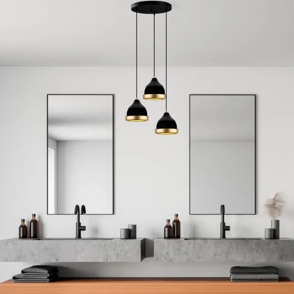 Lampadario a sospensione con cavo YILDO 3xE27/40W/230V nero/oro