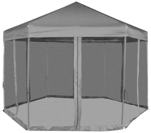 Gazebo Esagonale Pop-Up con 6 Pareti Grigio 3,6x3,1 m