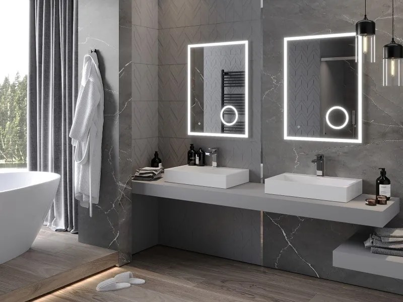 Mexen Kala specchio da bagno retroilluminato con specchietto cosmetico 60 x 80 cm, LED 6000K, anti-appannamento