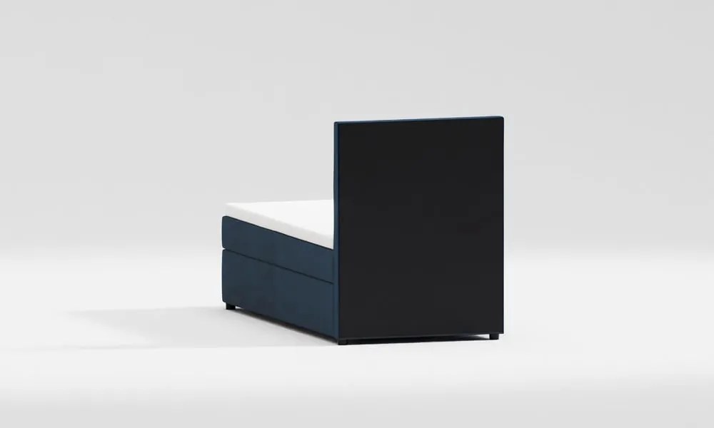 Letto singolo imbottito con contenitore blu scuro con materasso e topper inclusi 90x200 cm Lena – Ropez