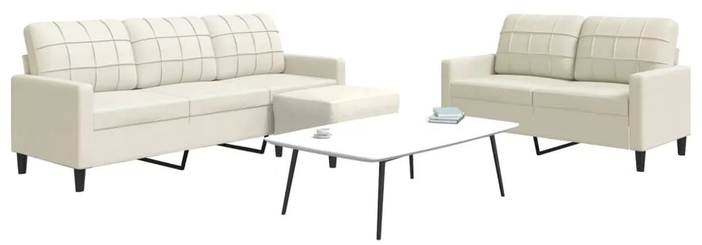 Set Di Divani 3 Pz Con Cuscini Crema İn Velluto /