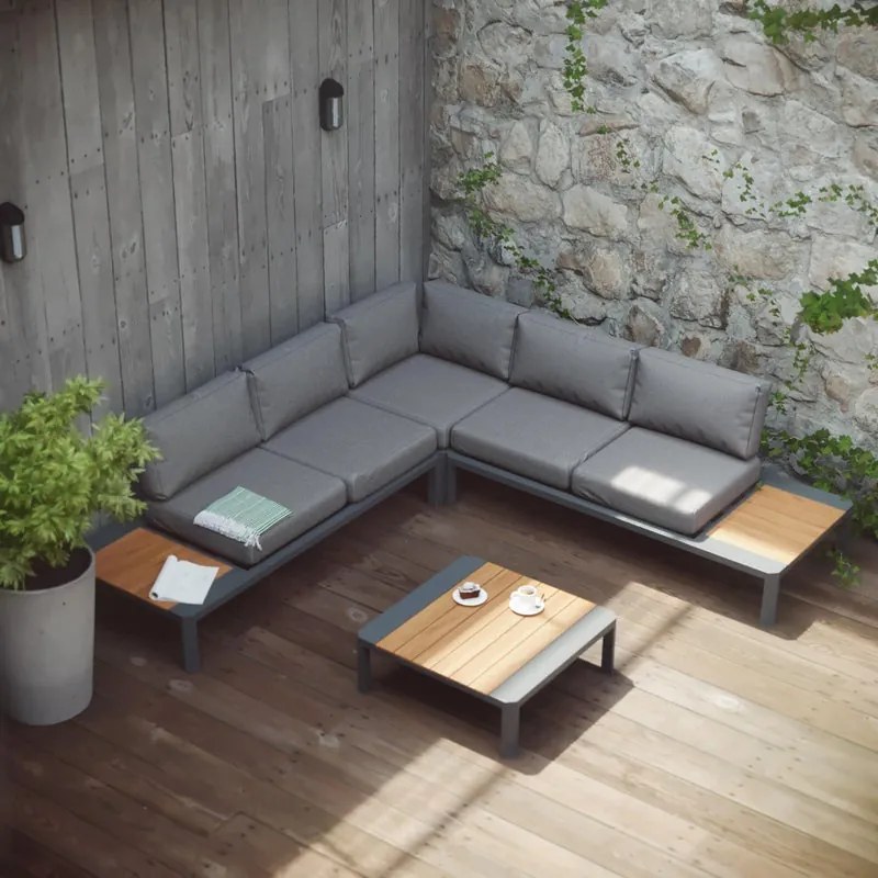 Salotto da giardino angolare  Bali NATERIAL marrone con cuscini in poliestere grigio per 5 persone