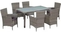 Set da Pranzo per Esterni 7 pz con Cuscini in Polyrattan Grigio