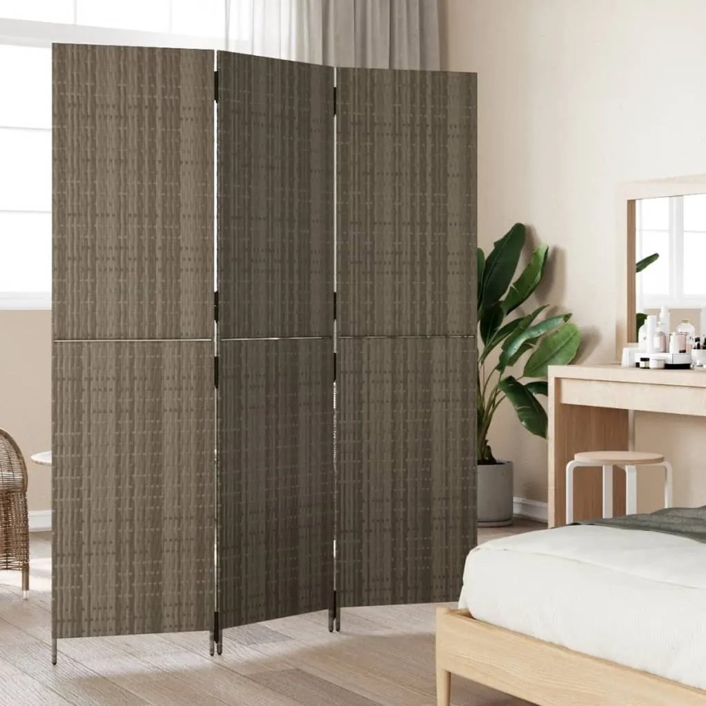 Divisorio per ambienti a 3 pannelli grigio in polyrattan