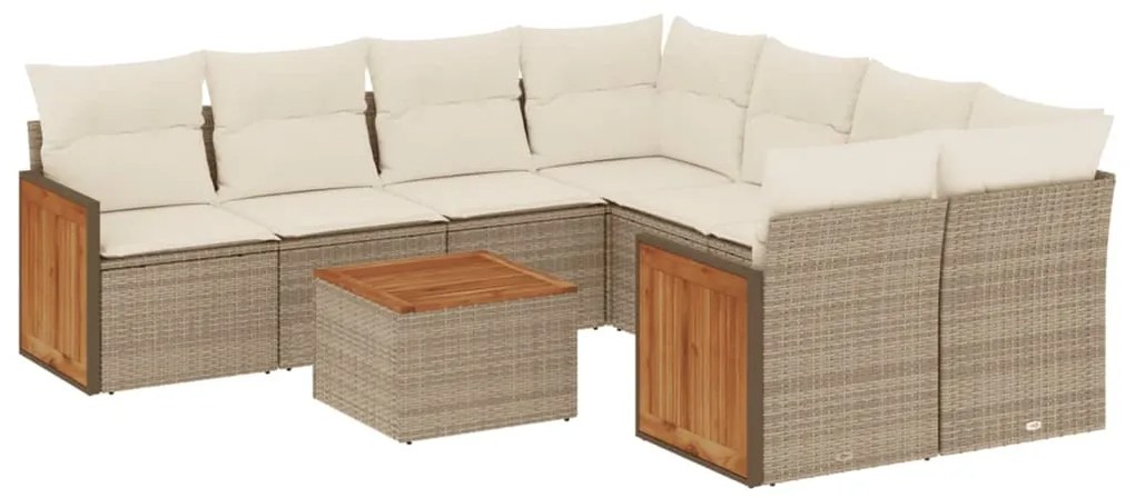 Set Divano da Giardino 9 pz con Cuscini Beige in Polyrattan