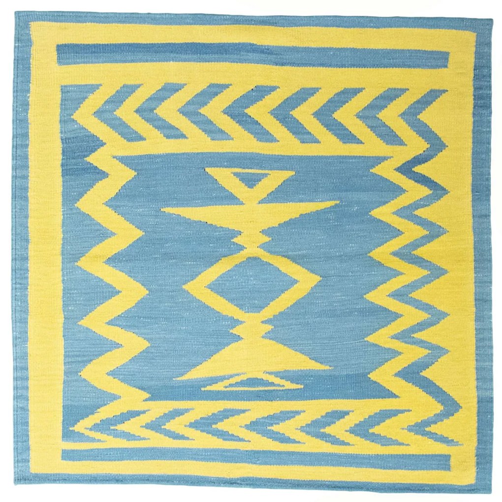 Kilim Tappeto 120x120 Blu (Iran) Tessuto A Mano