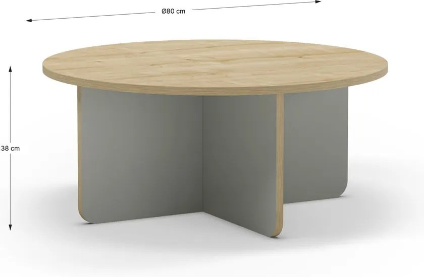 Tavolino da salotto rotondo in verde chiaro/di colore naturale con piano effetto rovere ø 80 cm Hillary – Marckeric