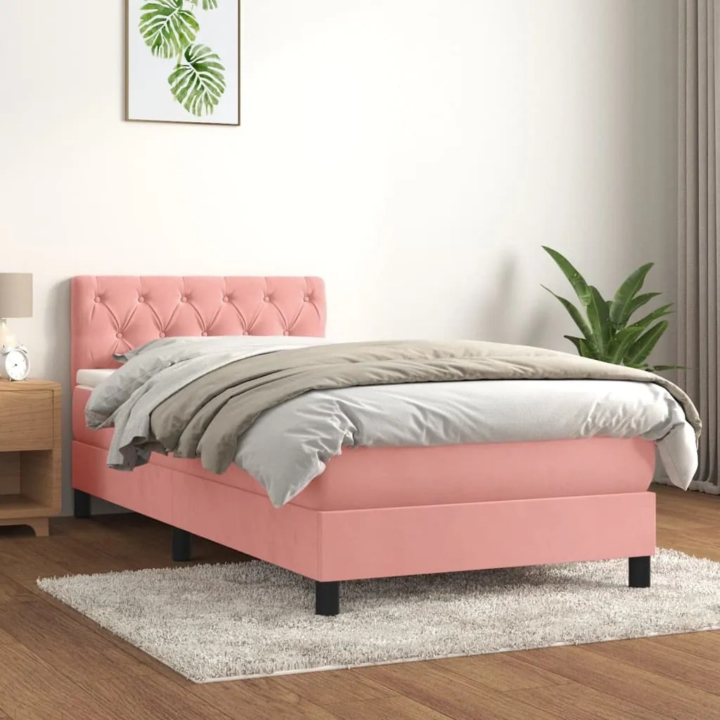 Giroletto A Molle Con Materasso Rosa 80x200 Cm İn Velluto /