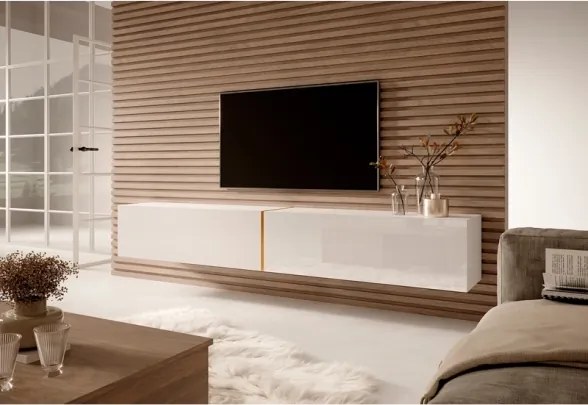 Mobile TV Sospeso 200 Cm 2 Ante Bianco Lucido E Oro Echo