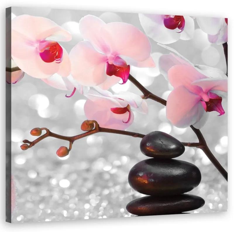 Quadro su tela, Pietre zen e un ramoscello di orchidea