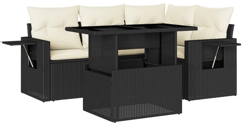 Set divani da giardino 5 pz con cuscini in polyrattan nero