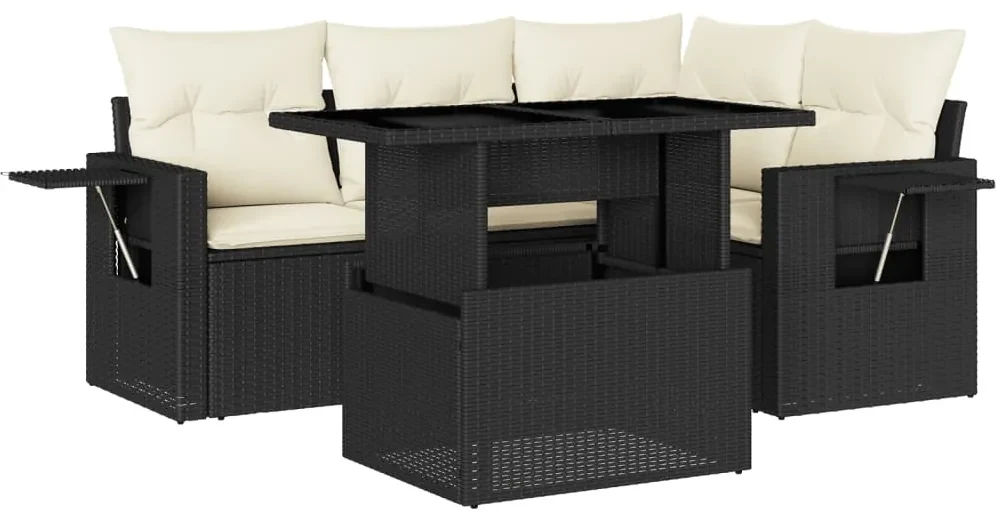 Set divani da giardino 5 pz con cuscini in polyrattan nero