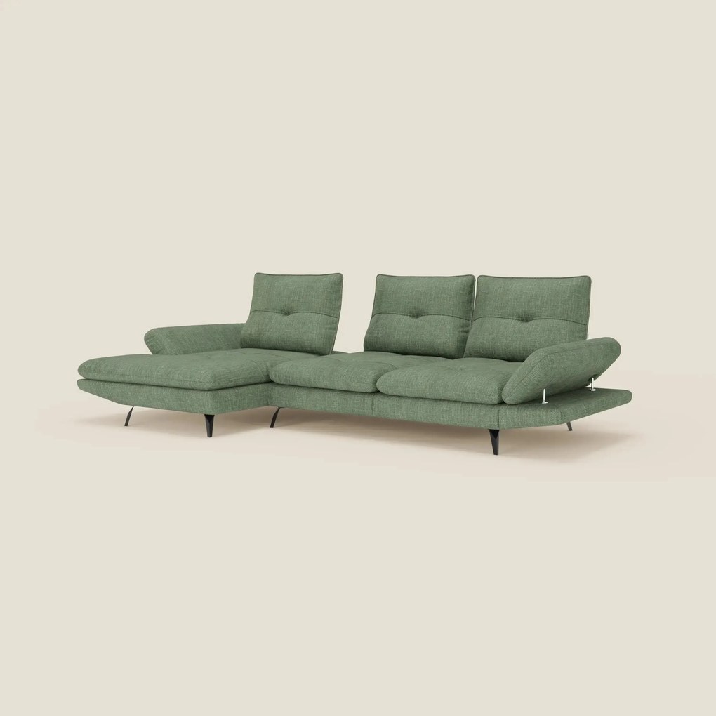 Ardex Divano con penisola - schienali traslanti e braccioli regolabili in elegante tessuto impermeabile T06 verde