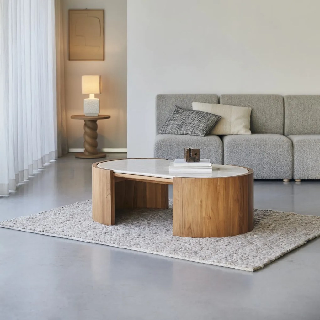 Tikamoon - Tavolino in legno di teak e marmo 120 Virgile