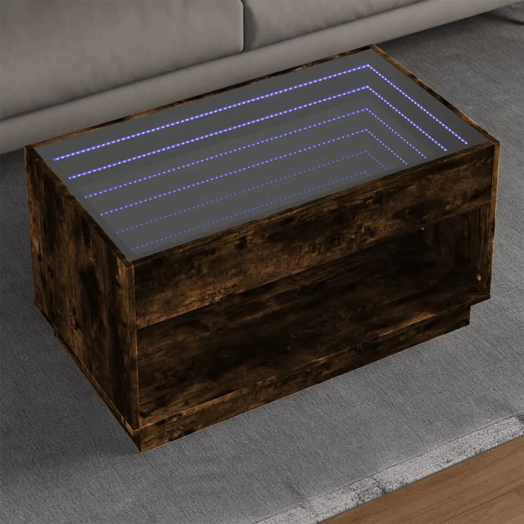 Tavolino Da Salotto Con Led Infinity Rovere Fumo 90x50x50 Cm /