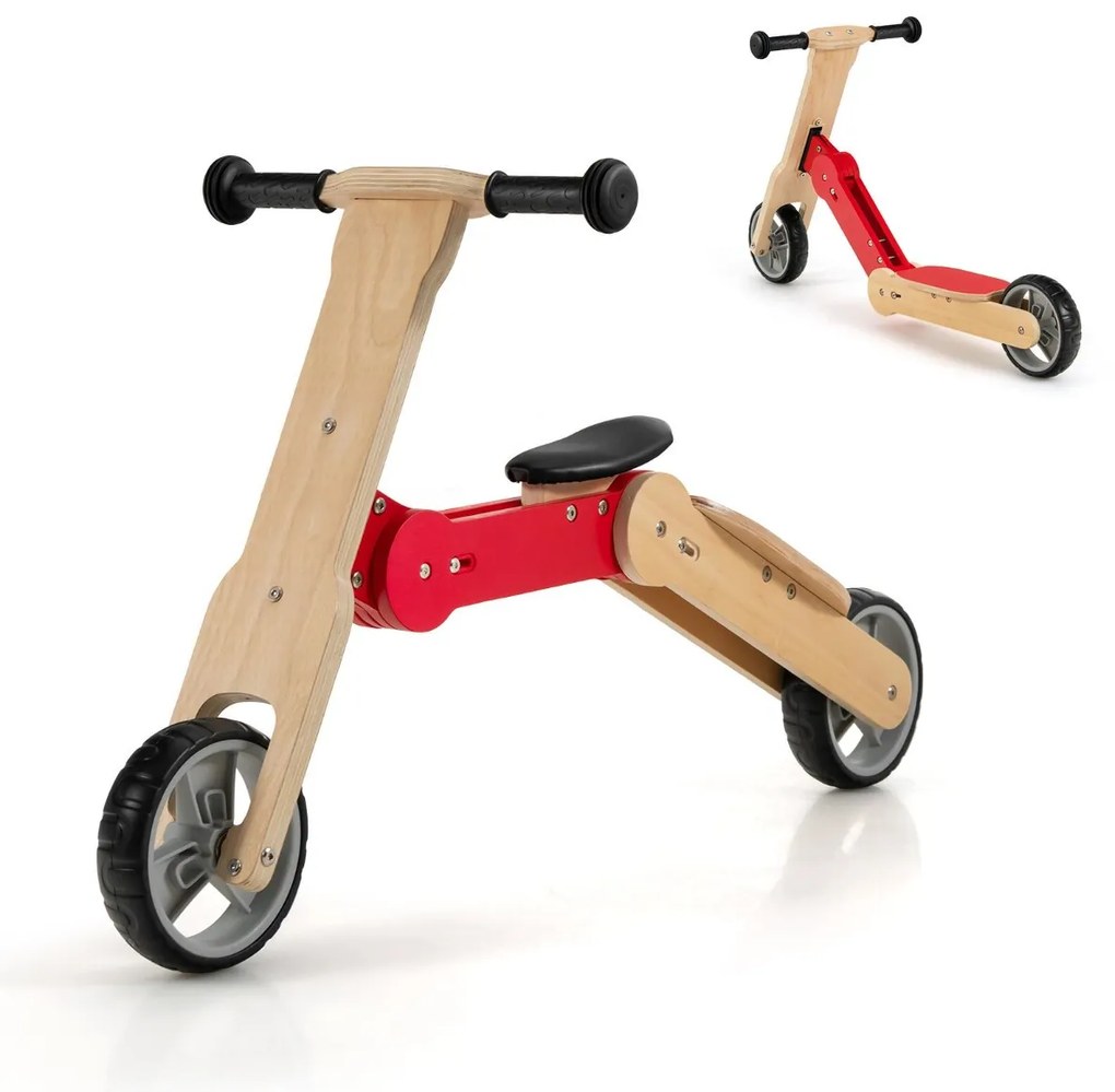Costway Monopattino convertibile per bambini con manubrio antiscivolo sedile rimovibile, Monopattino da interno Rosso