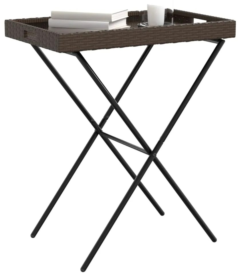 Tavolino vassoio pieghevole marrone 65x40x75 cm in polyrattan