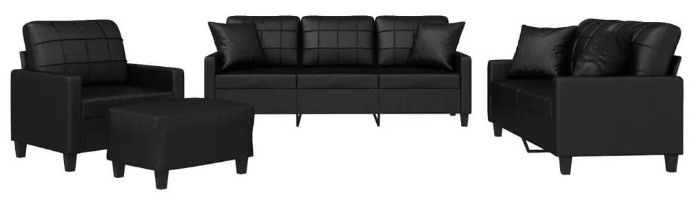 Set di divani 4 pz con cuscini nero in similpelle