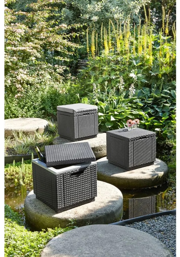 Keter cubo pouf portaoggetti con cuscino grafite