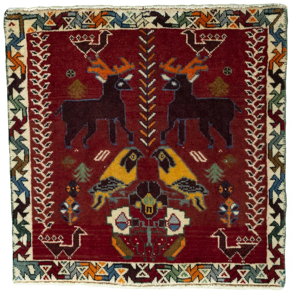 Shiraz Tappeto 60 x 60 Rosso (Iran) Annodato A Mano