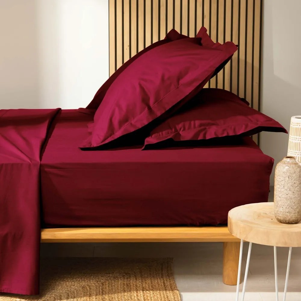 Lenzuolo rosso elasticizzato in cotone biologico 140x190 cm Biolina - douceur d'intérieur