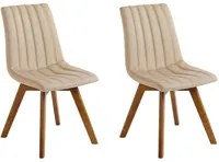 Set di 2 sedie Tessuto poliestere beige sabbia Gambe in legno massello scuro Imbottitura verticale Schienale curvo