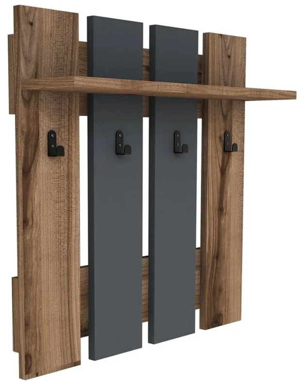 Appendiabiti da parete in noce con ripiano in colore antracite-naturale Mita - Puqa Design