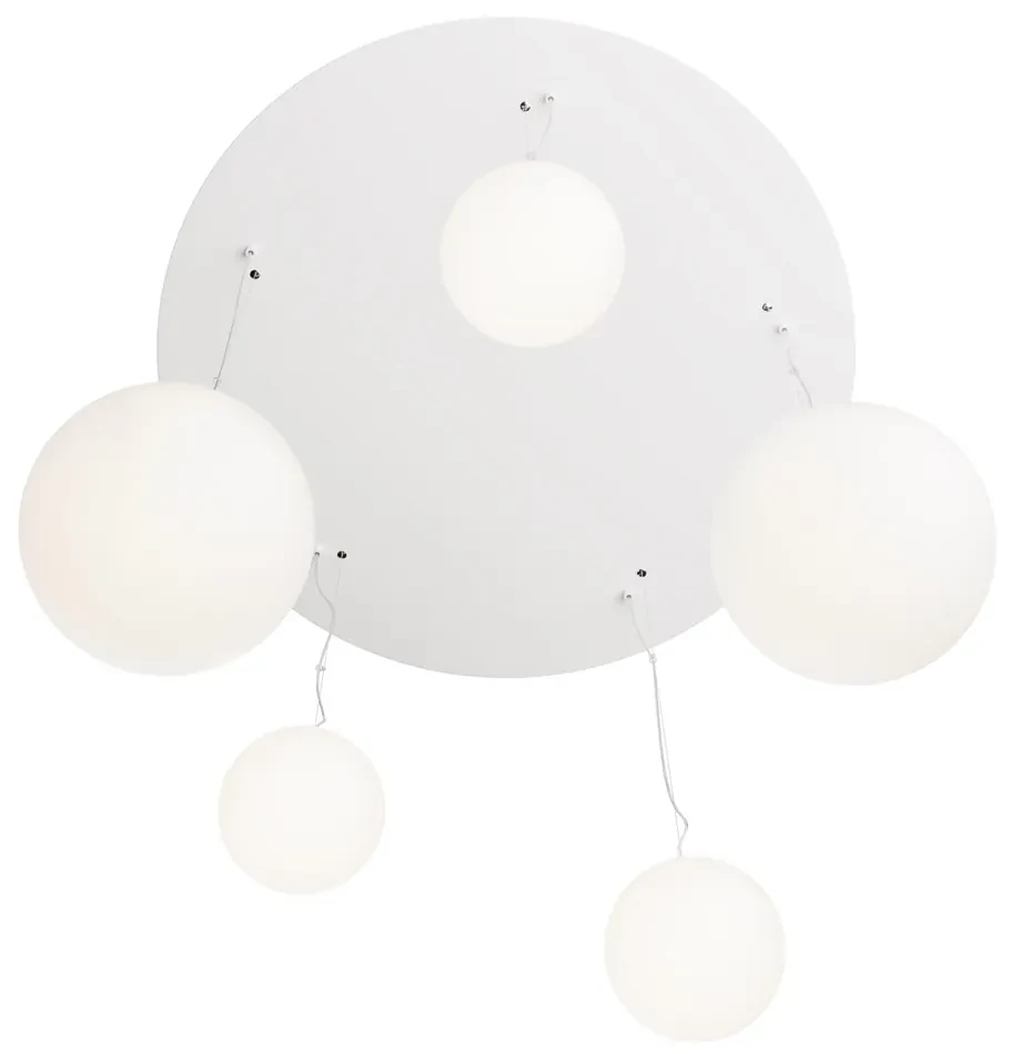 Lampadario Minimal Basic Form In Metallo Bianco 5 Luci Con Diffusori In Vetro