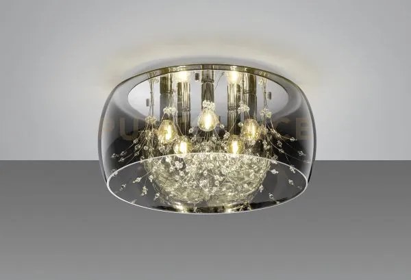 Crystel plafoniera metallo cromato vetro fume' cromato con decori e...