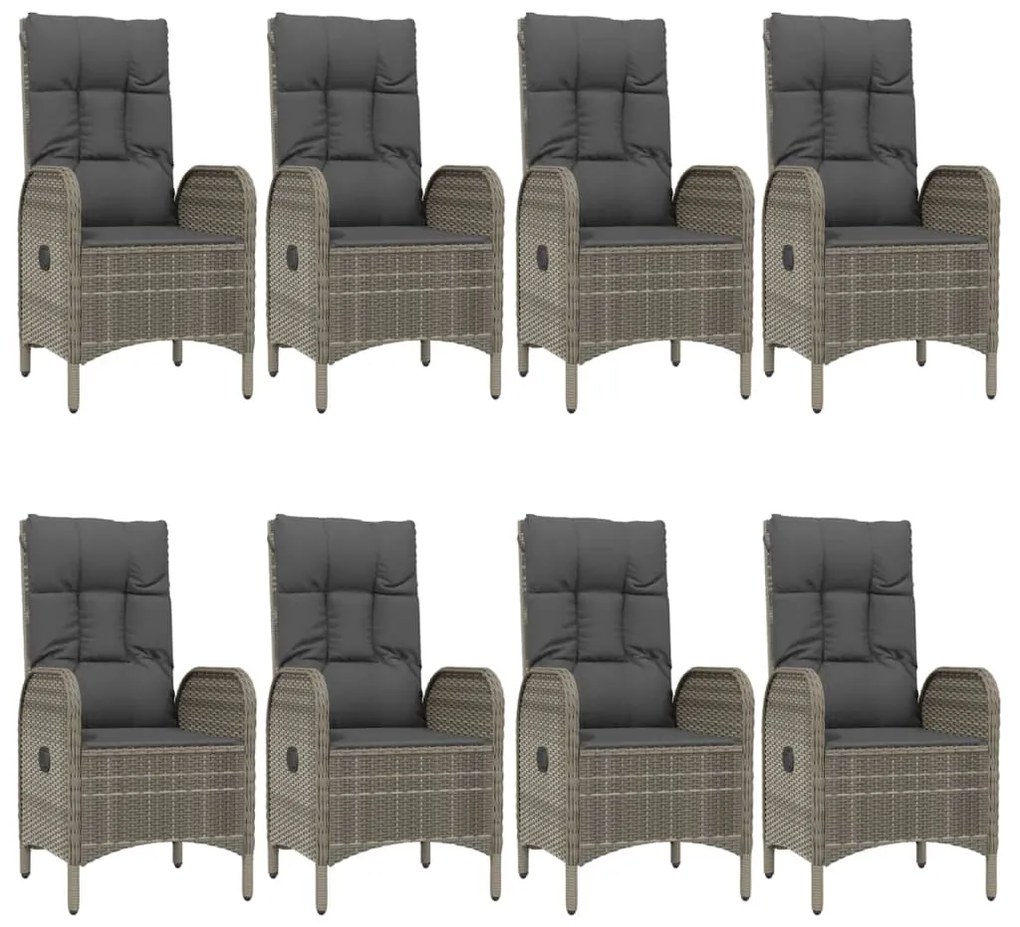 Set da pranzo giardino 9pz con cuscini nero e grigio polyrattan
