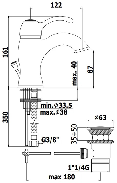 Paffoni Flavia Fa075 Miscelatore Monocomando Lavabo con scarico automatico 1”1/4G Cromo