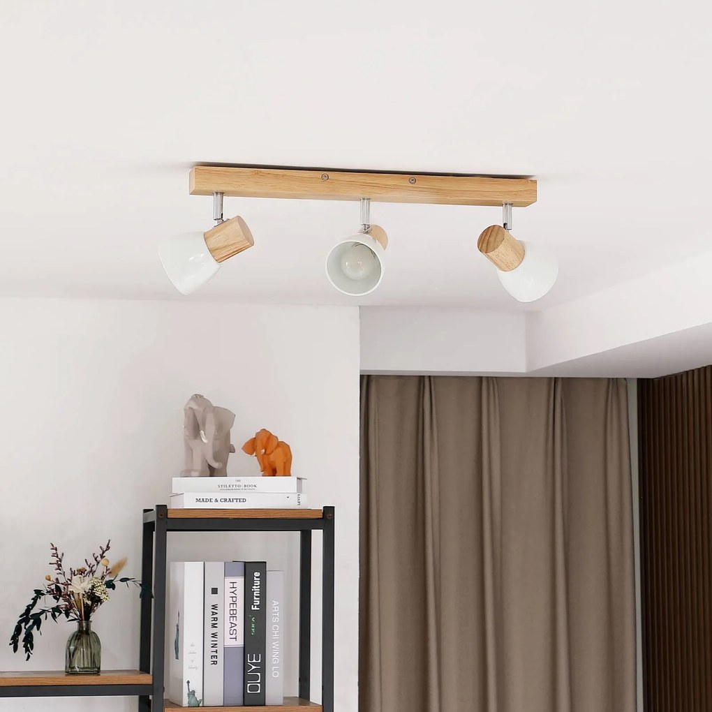 Plafoniera Lindby Thorin, 47 cm, a 3 luci, bianco, legno, E14 Thorin Lindby, dimmerabile, Legno chiaro, Soggiorno / Sala da pranzo, Legno, Scandinavo, Faretto