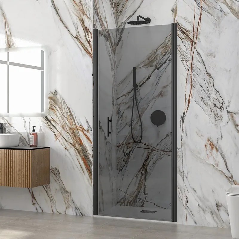 Porta doccia battente 85 cm telaio nero vetro fumé altezza 200h | KS2800NF - KAMALU