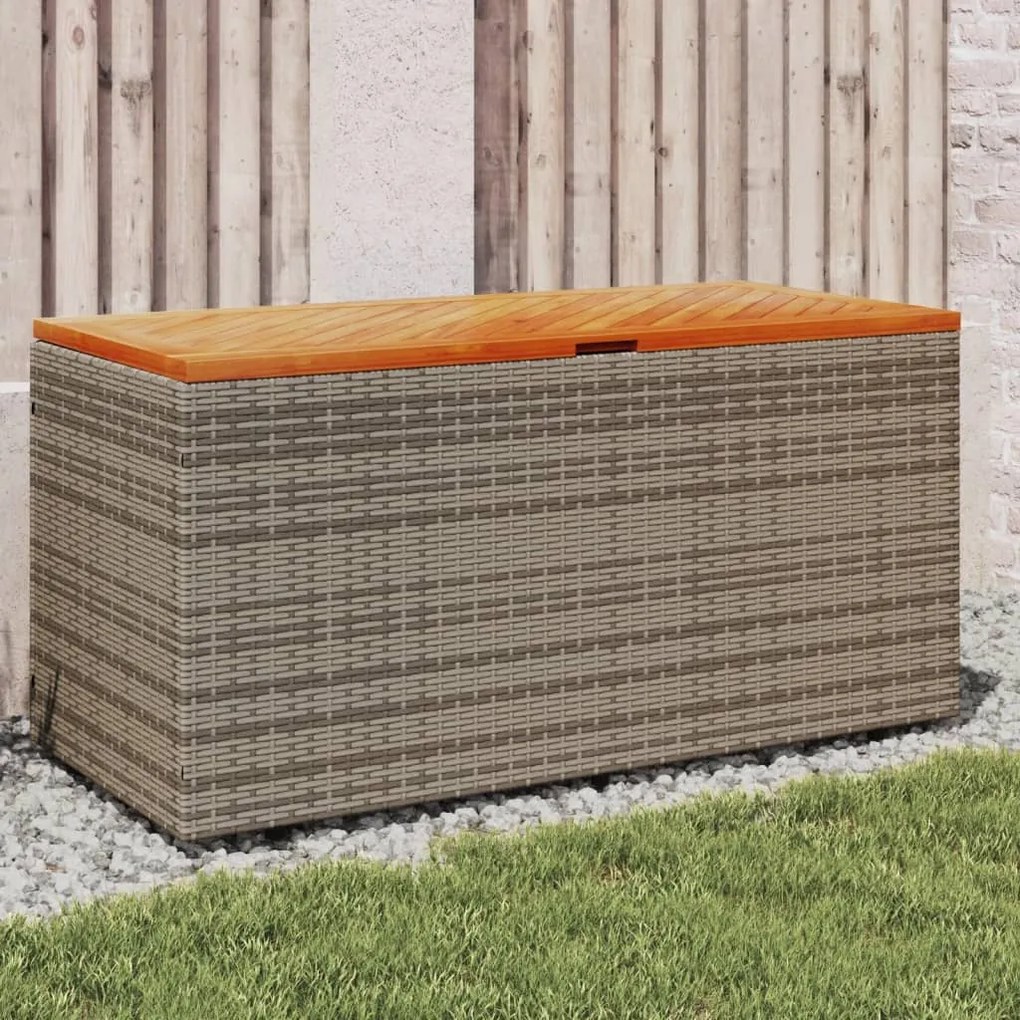 Contenitore Giardino Grigio 110x50x54cm Polyrattan Legno Acacia /