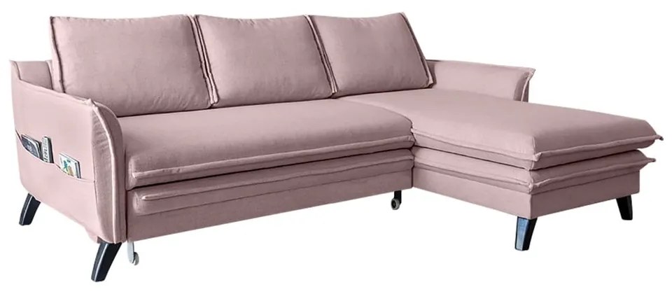 Divano letto angolare rosa cipria, angolo destro Charming Charlie - Miuform