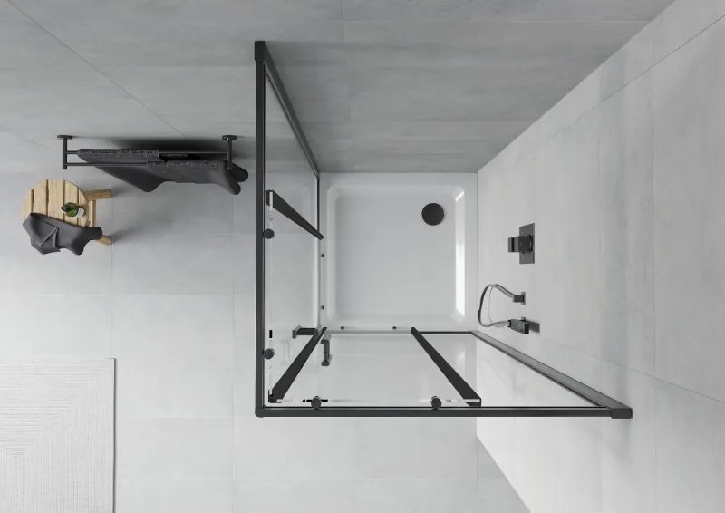 Mexen Rio cabina doccia quadrata 90 x 90 cm, trasparente, nera + piatto Flat, bianco - 860-090-090-70-00-4010B
