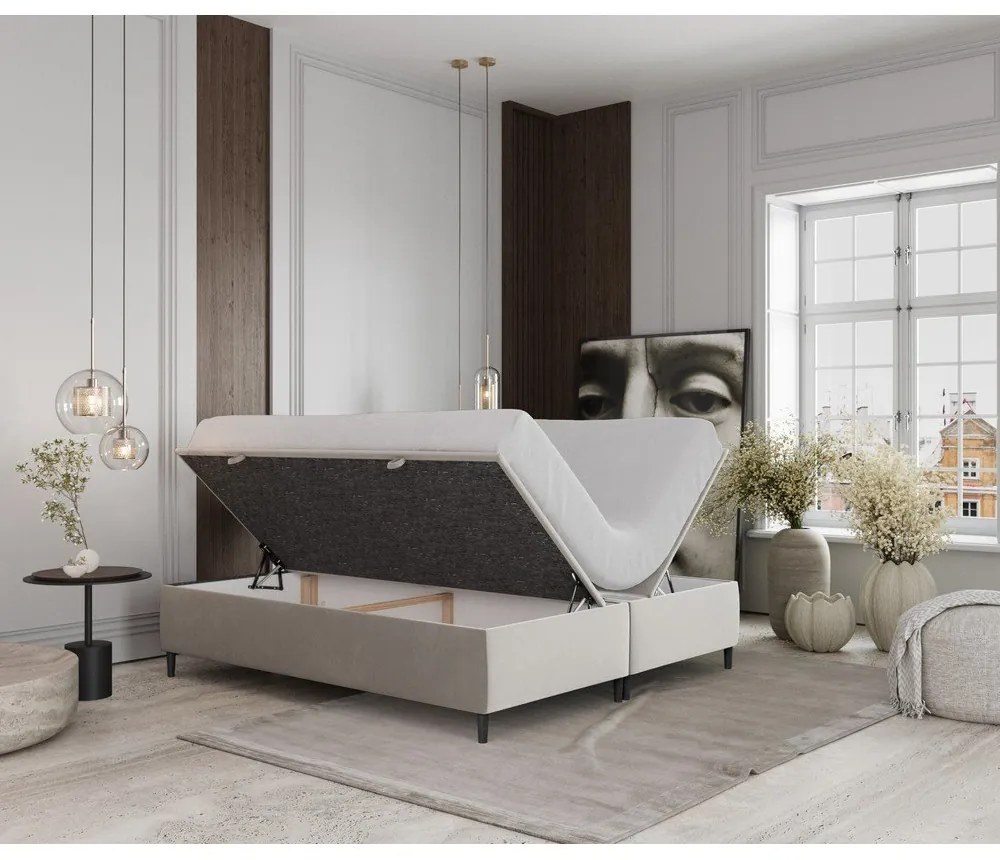 Letto matrimoniale imbottito crema con contenitore 200x200 cm Tate - Maison de Rêve
